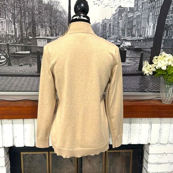 Calvin Klein women’s sweater Beige Tan Gold Shimmer Mock Neck Medium Long Sleeve - Picture 4 of 11